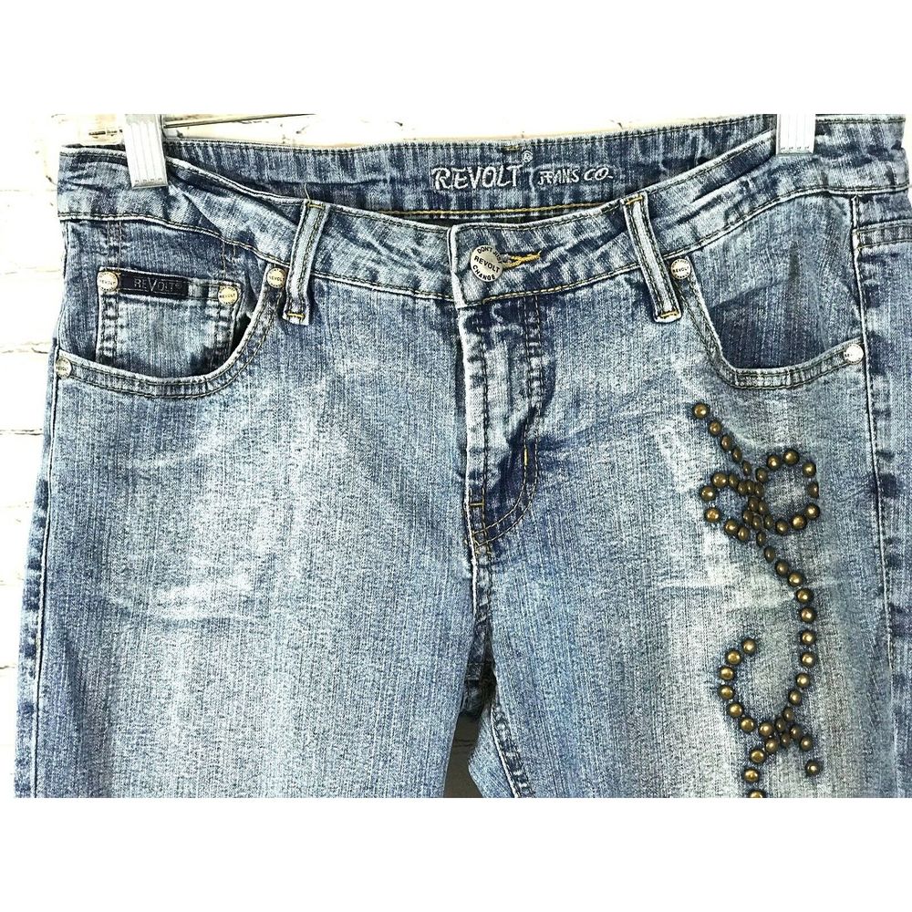 Revolt Cropped Jeans Junior Size 11 Studs - Picture 2 of 8